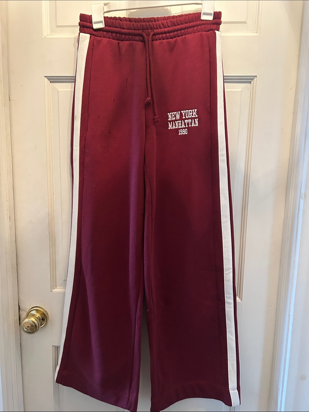 Zara Maroon Track Pants with White Side Stripes